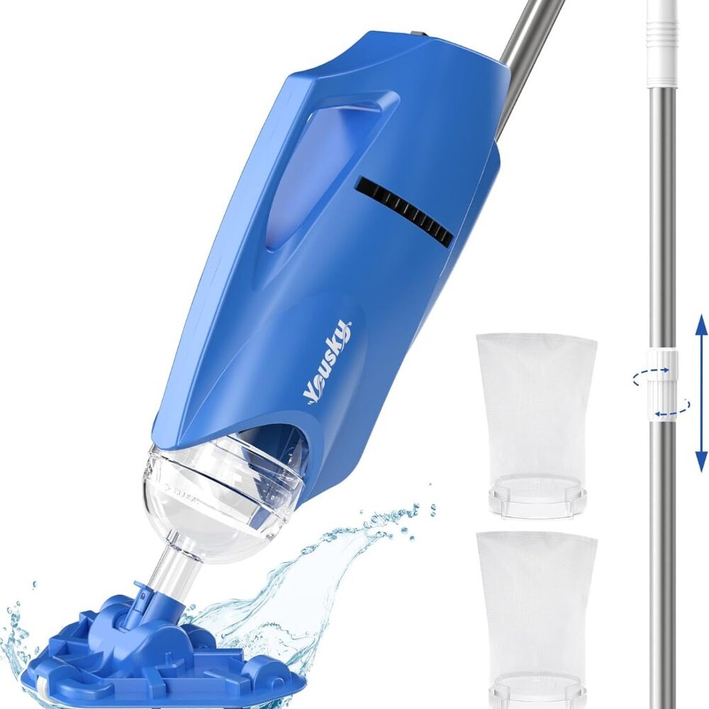 Pool Vacuum for Above Ground Pool: Cordless Handheld Pool Vacuum w/Telescopic Po